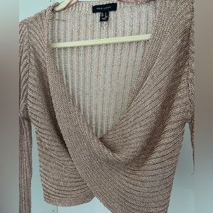 New Look Rose Gold Metallic Cropped Sweater